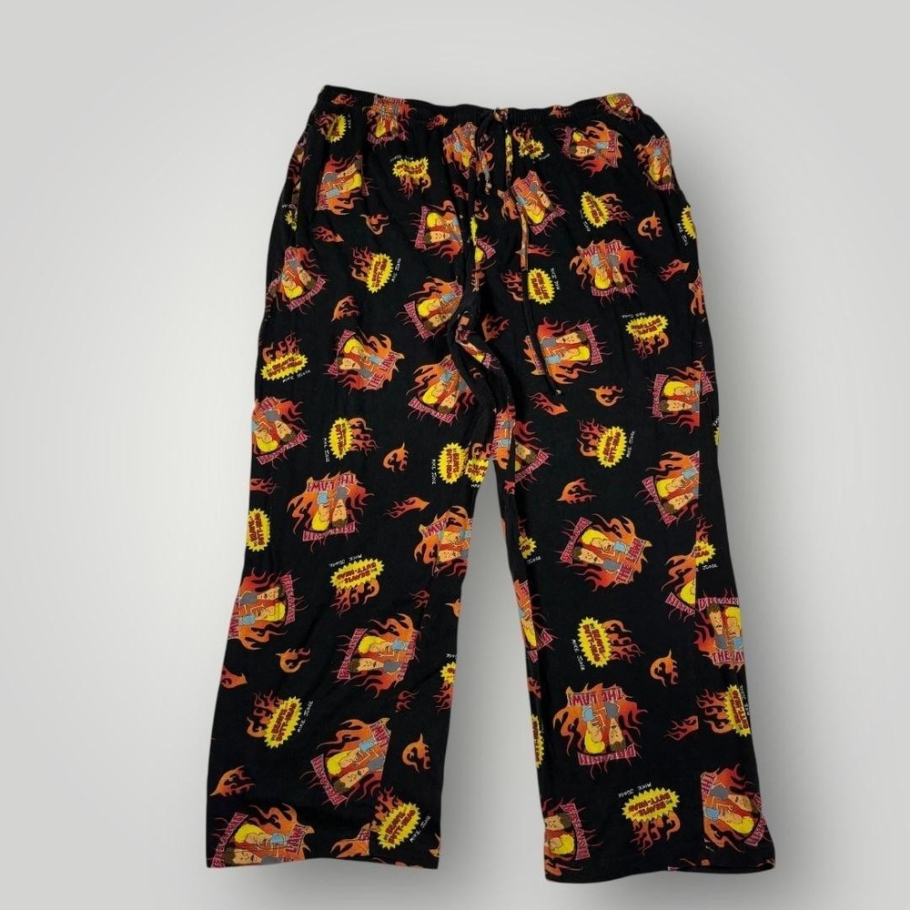Beavis And Butt-Head Pajama Pants Mens 2XL Black Flannel Cartoon Lounge‎